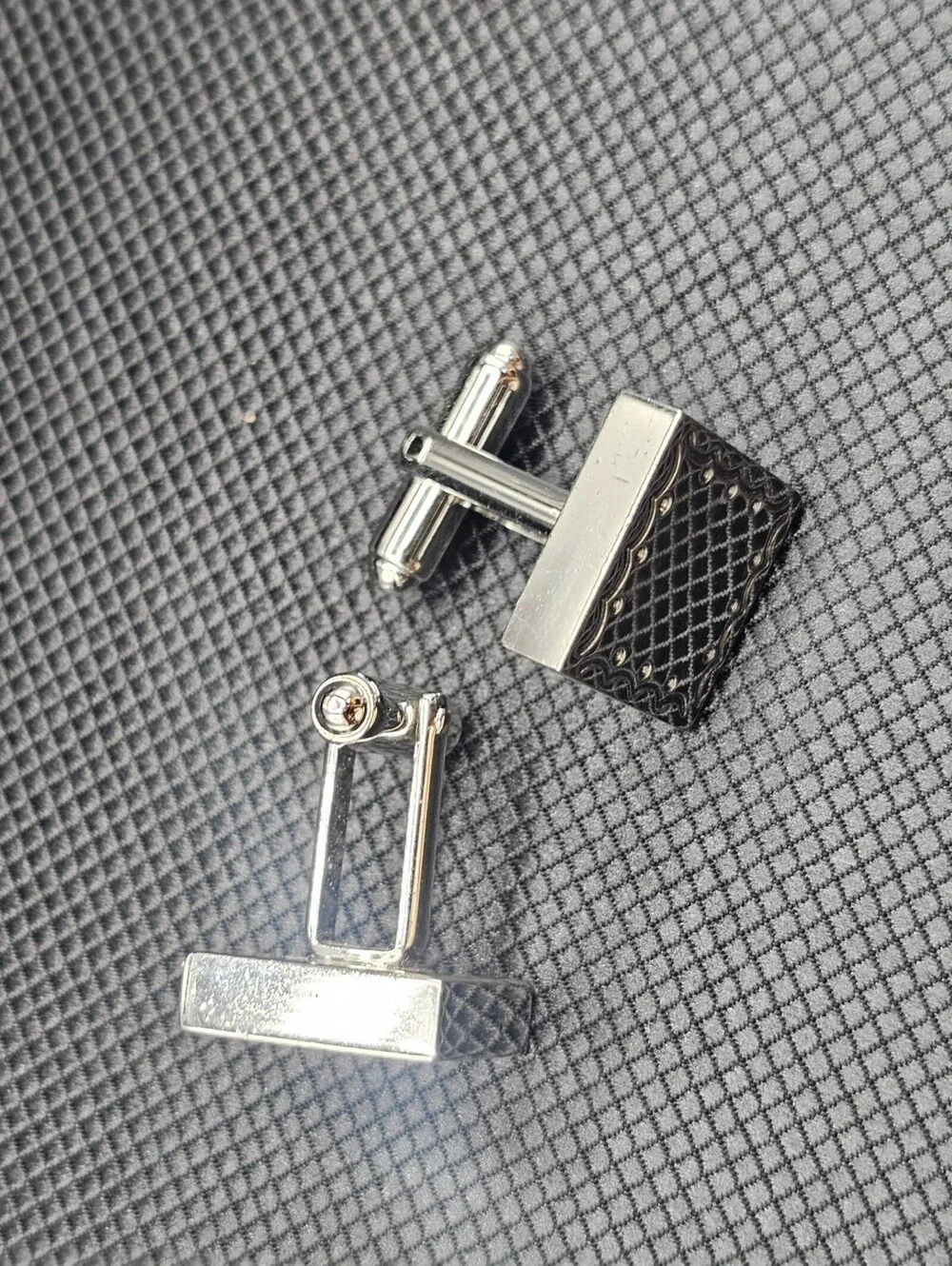 Vintage Silver Tone Square Patterned Cufflinks
